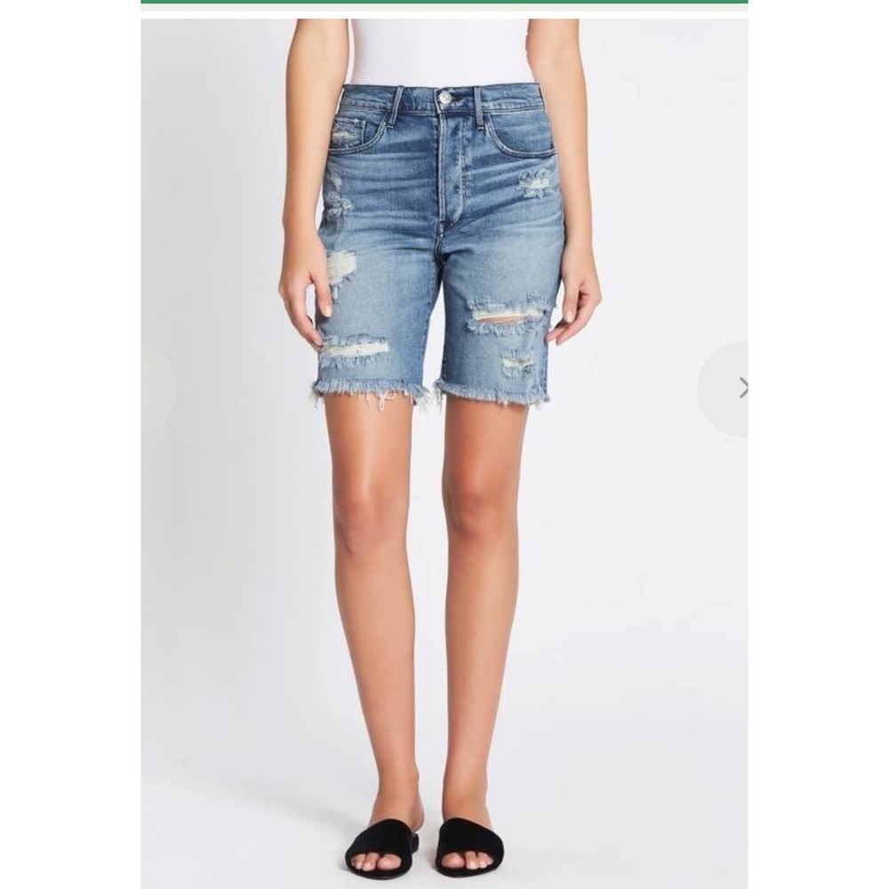 3x1 Ryder Knee Shorts Women 28 Blue New Distressed High Rise Bermuda Denim